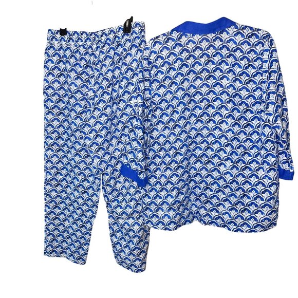 Sigrid Olsen Womens Blouse Pant Set Size Large Blue 3/4 Sleeve Pure Linen New - Picture 2 of 7